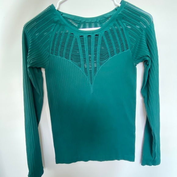 Express Tops - Express Emerald/Teal Cut Out Long Sleeve